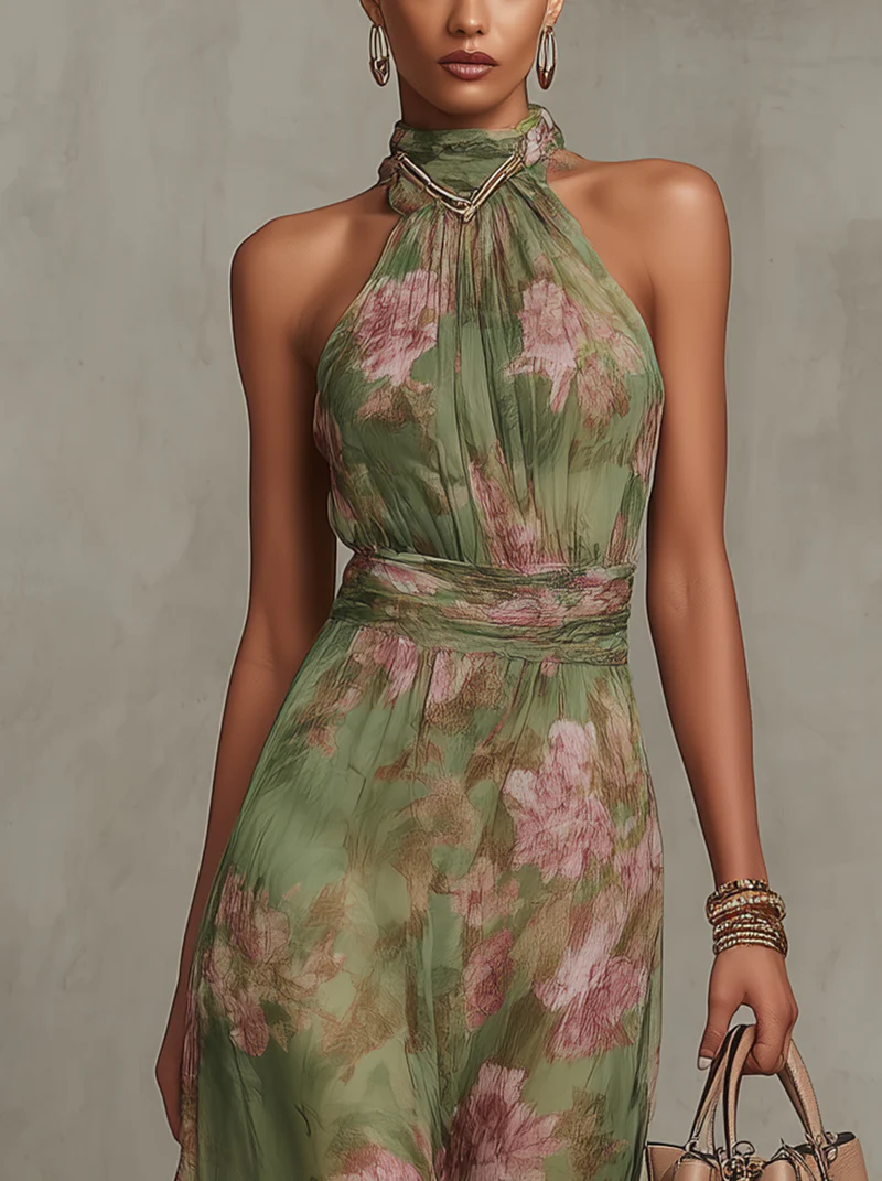 Lidia | Elegante abito maxi floreale con collo all’americana