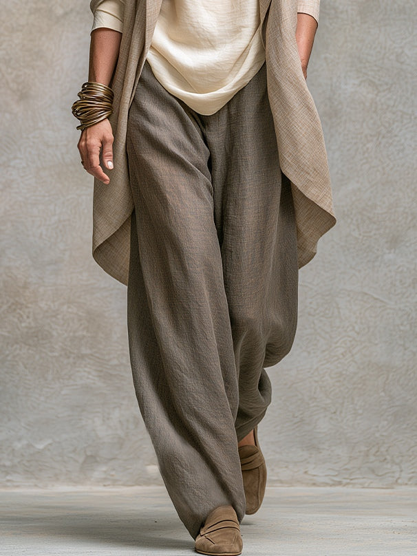 Costanza | Completo a tre pezzi beige e grigio, casual a strati, con pantaloni palazzo, elegante