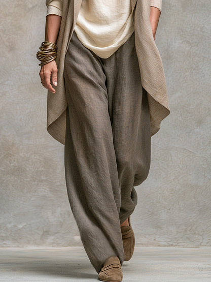 Costanza | Completo a tre pezzi beige e grigio, casual a strati, con pantaloni palazzo, elegante