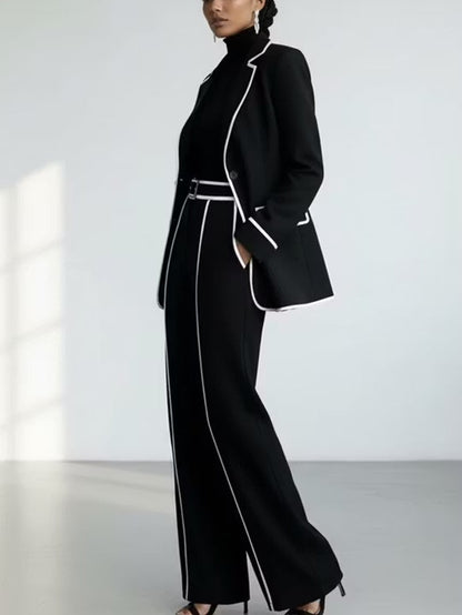 Claudia | Completo due pezzi con blazer rifinito in nero a contrasto e pantaloni a gamba larga