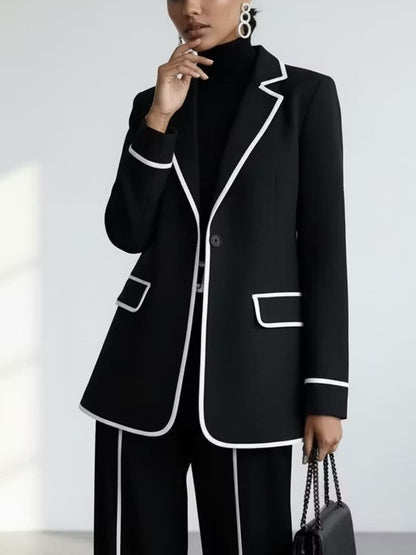 Claudia | Completo due pezzi con blazer rifinito in nero a contrasto e pantaloni a gamba larga
