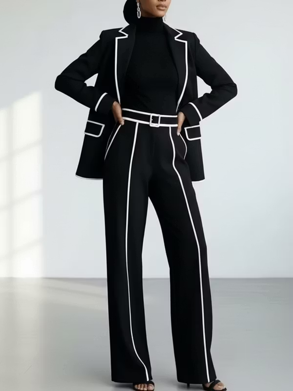 Claudia | Completo due pezzi con blazer rifinito in nero a contrasto e pantaloni a gamba larga