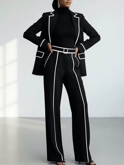 Claudia | Completo due pezzi con blazer rifinito in nero a contrasto e pantaloni a gamba larga