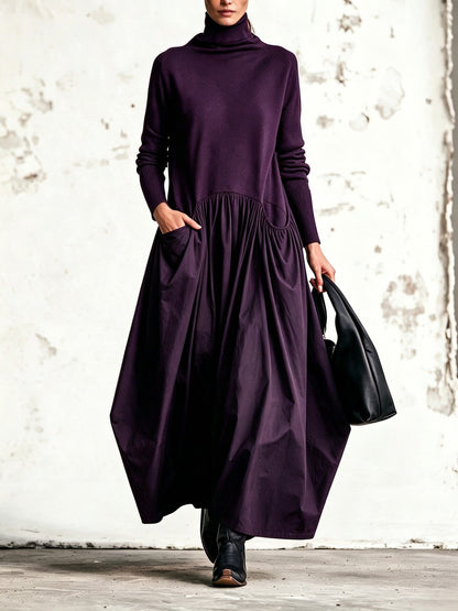 Abito lungo oversize a collo alto con tasche