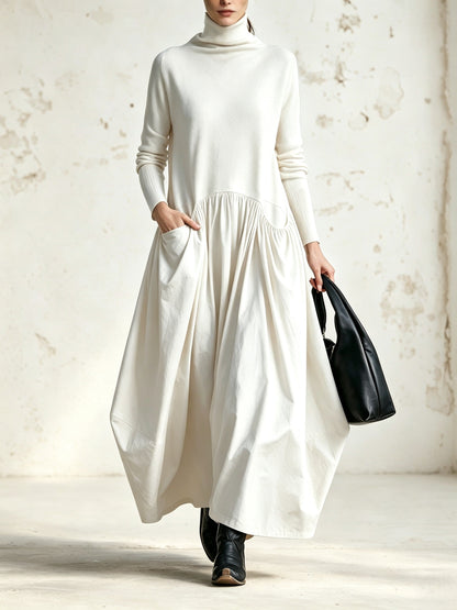 Abito lungo oversize a collo alto con tasche