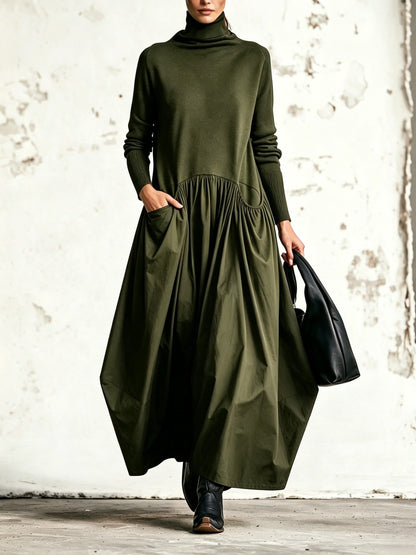 Abito lungo oversize a collo alto con tasche