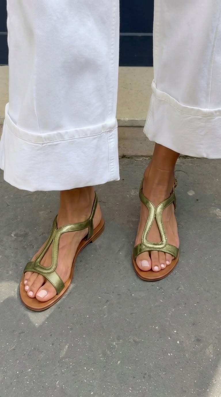 Sandali slingback cut-out metallizzati casual bassi Oro.