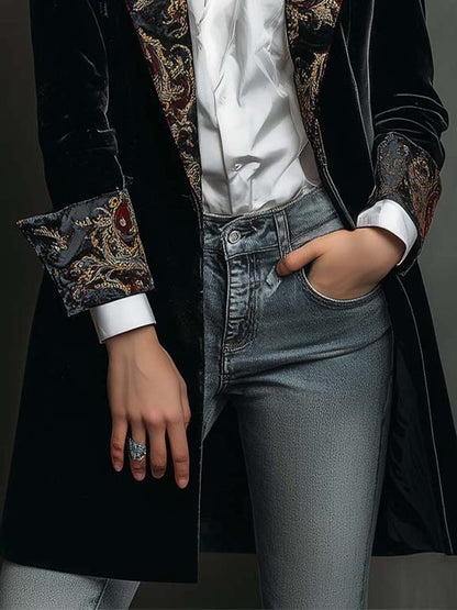 Leonor | Blazer Sciancrato con Stampa Barocca Nero