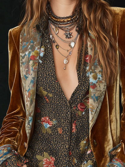 Martina | Blazer Patchwork con Stampa Floreale Vintage
