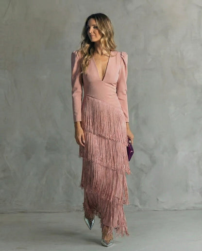Chiara | Vestito Elegante con Maniche con Frange