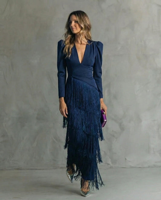 Chiara | Vestito Elegante con Maniche con Frange