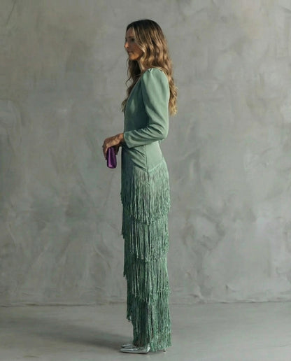 Chiara | Vestito Elegante con Maniche con Frange
