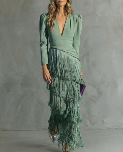 Chiara | Vestito Elegante con Maniche con Frange