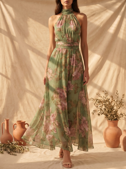 Lidia | Elegante abito maxi floreale con collo all’americana