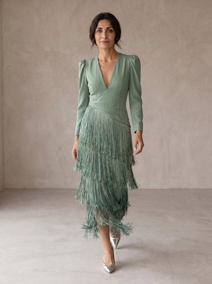 Chiara | Vestito Elegante con Maniche con Frange