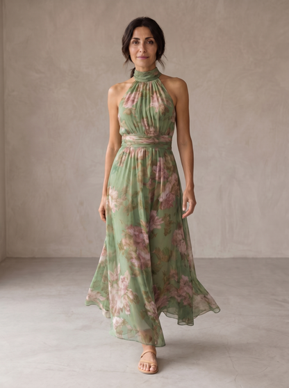 Lidia | Elegante abito maxi floreale con collo all’americana