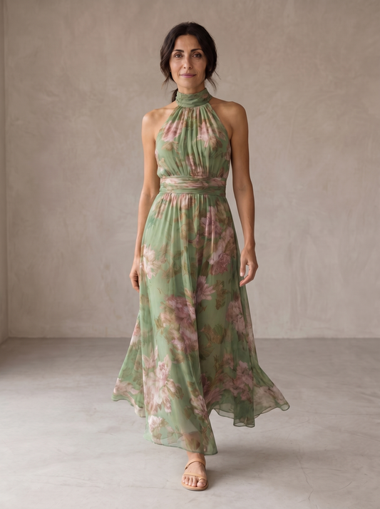 Lidia | Elegante abito maxi floreale con collo all’americana