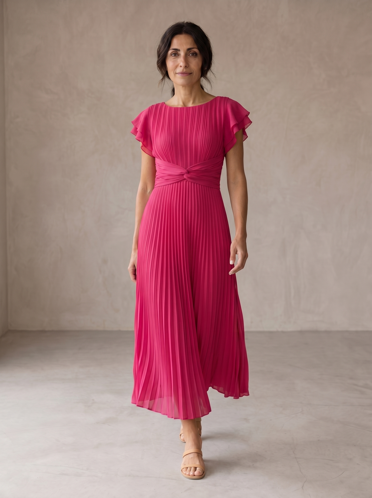 Seraphina | Elegante abito maxi plissettato con cintura annodata