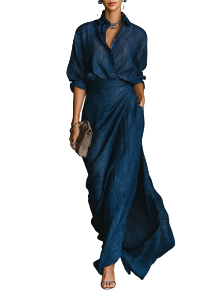 Céleste | Elegante completo composto da camicia e gonna lunga