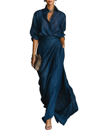 Céleste | Elegante completo composto da camicia e gonna lunga