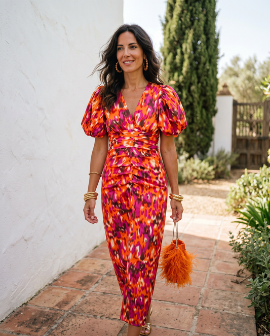 Carla™ | Vestito midi floreale con maniche a sbuffo