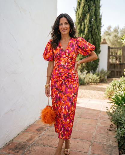 Carla™ | Vestito midi floreale con maniche a sbuffo