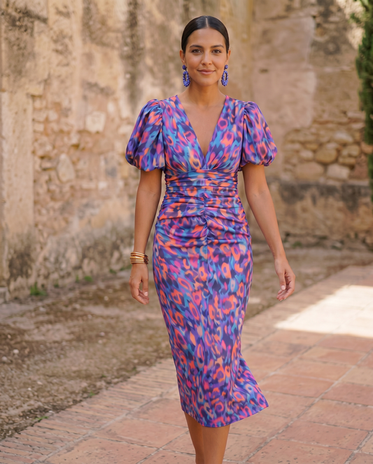 Carla™ | Vestito midi floreale con maniche a sbuffo