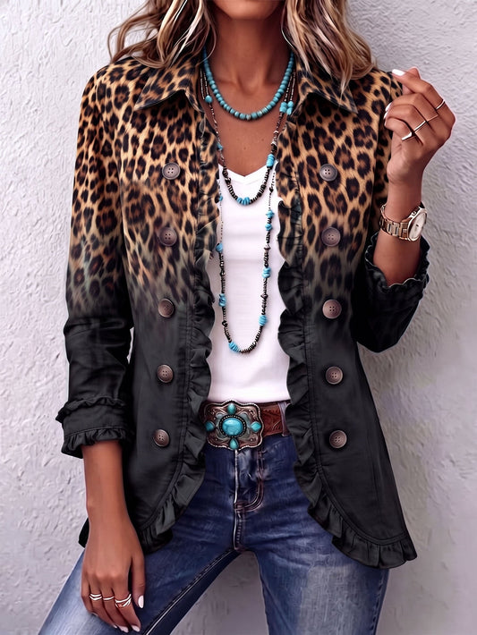 Águeda | Giacca Blazer Leopardata Nera con Volant