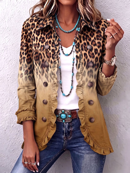 Casandra | Blazer Leopardato Sfumato con Volant