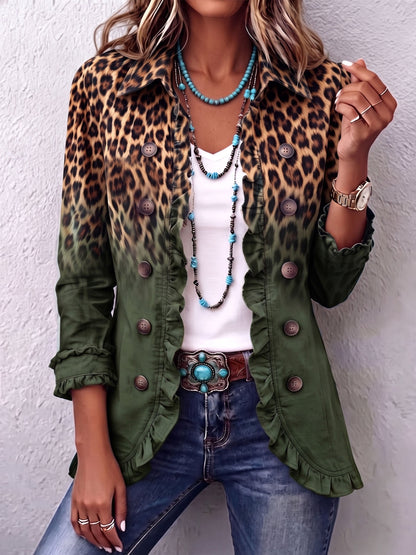 Herminia | Giacca Blazer Leopardata Sfumata con Volant