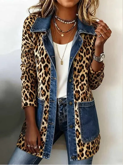 Nieves | Giacca Lunga Leopardata con Inserti in Denim