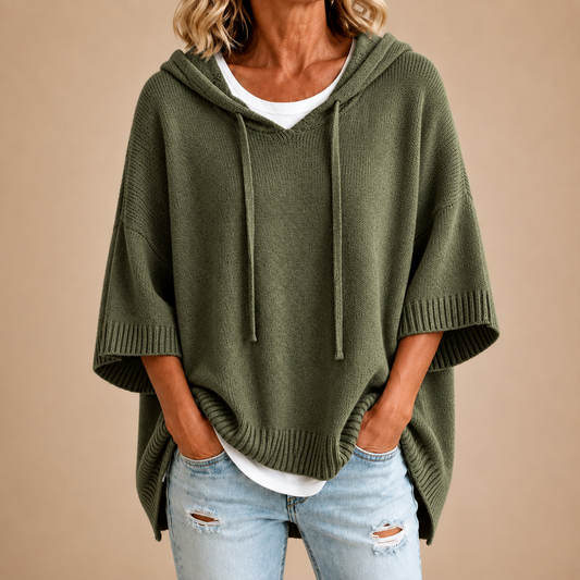 Poncho in maglia con cappuccio verde militare