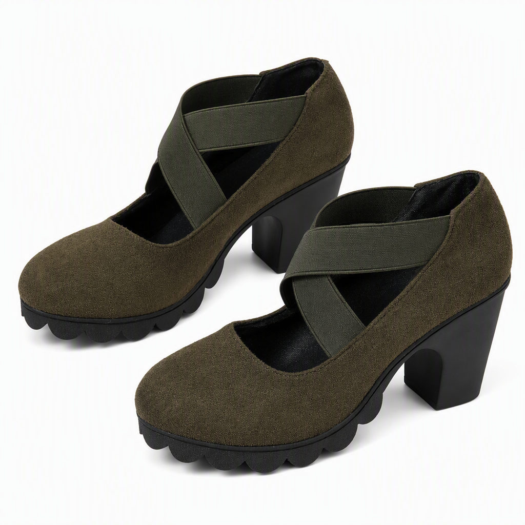 Lola | Scarpe da donna con plateau, punta tonda, cinturino incrociato e tacco grosso