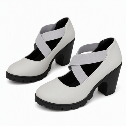 Lola | Scarpe da donna con plateau, punta tonda, cinturino incrociato e tacco grosso