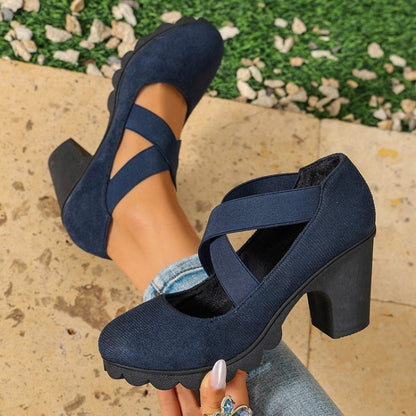 Lola | Scarpe da donna con plateau, punta tonda, cinturino incrociato e tacco grosso