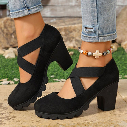 Lola | Scarpe da donna con plateau, punta tonda, cinturino incrociato e tacco grosso