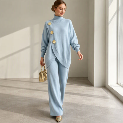 Noa | Completo in maglia: maglione a collo alto e pantaloni a gamba larga